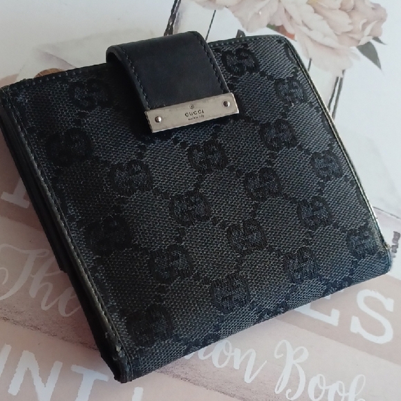 Gucci Black Leather Monogram Clutch
